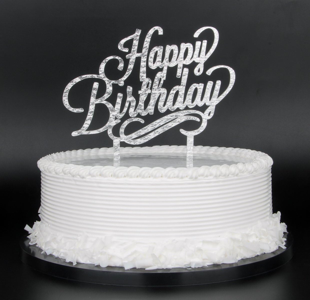 Amazon Happy Birthdayケーキトッパー プレミアム品質 アクリル 誕生日パーティーデコレーション用品 段ボールパッケージ付き シルバー おもちゃ おもちゃ