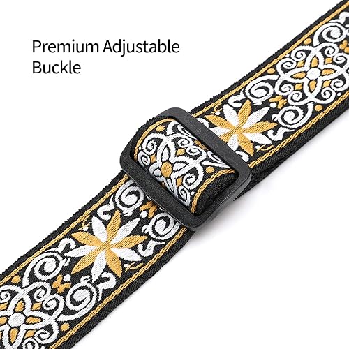 Miniatura 18 de Eyeshot Correa para ukelele sin taladro, clip ajustable de doble gancho en J en la correa de hombro Uke, jacquard hawaiano flor azul correa