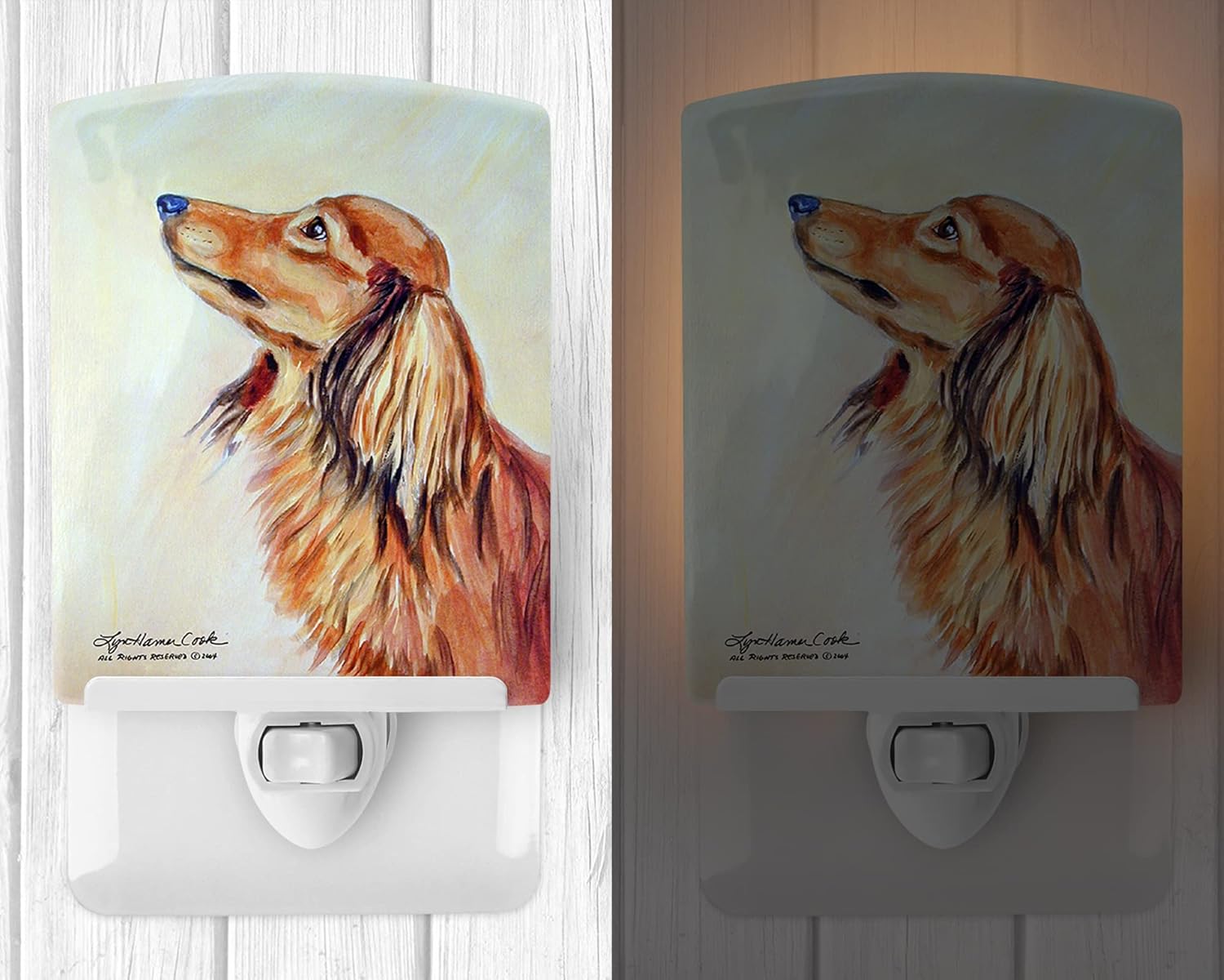 Caroline's Treasures 7240CNL Long Haired Red Dachshund Ceramic Night Light Compact, UL-Certified, Ideal for Bedroom, Bathroom, Nursery, Hallway, Kitchen, 6x4x3, Multicolor