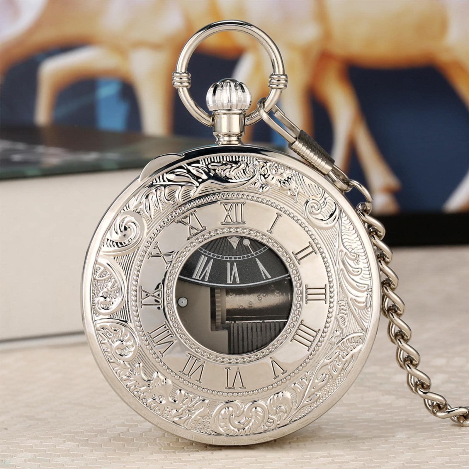 Movimento Musicale, Vintage con Catena, Ideale Come Regalo di Compleanno O per La Festa Del Papà, Argento romano