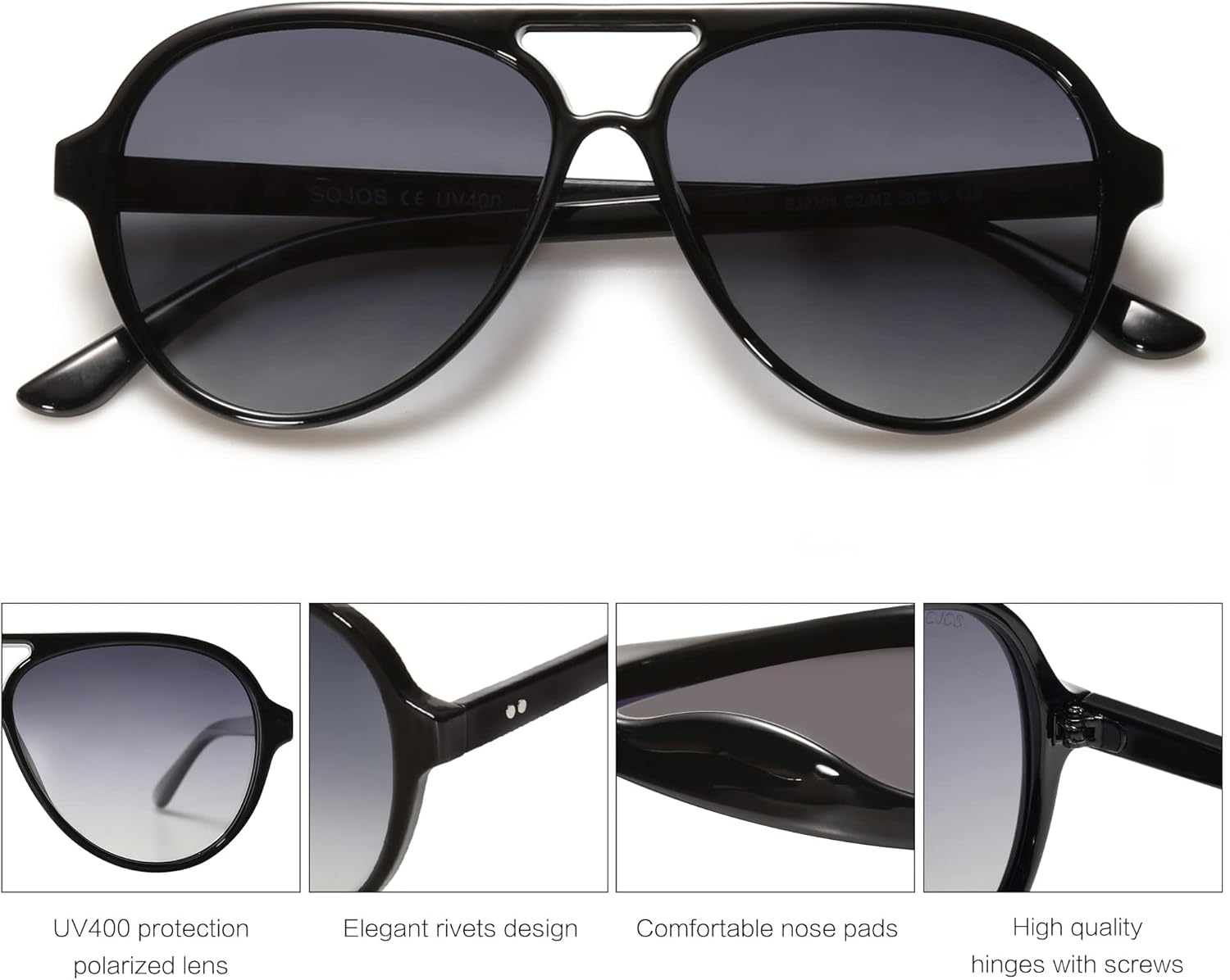 SOJOS Classic Polarized Aviator Sunglasses for Women Men, Retro Trendy Aviators Shades SJ2201 - Image 4