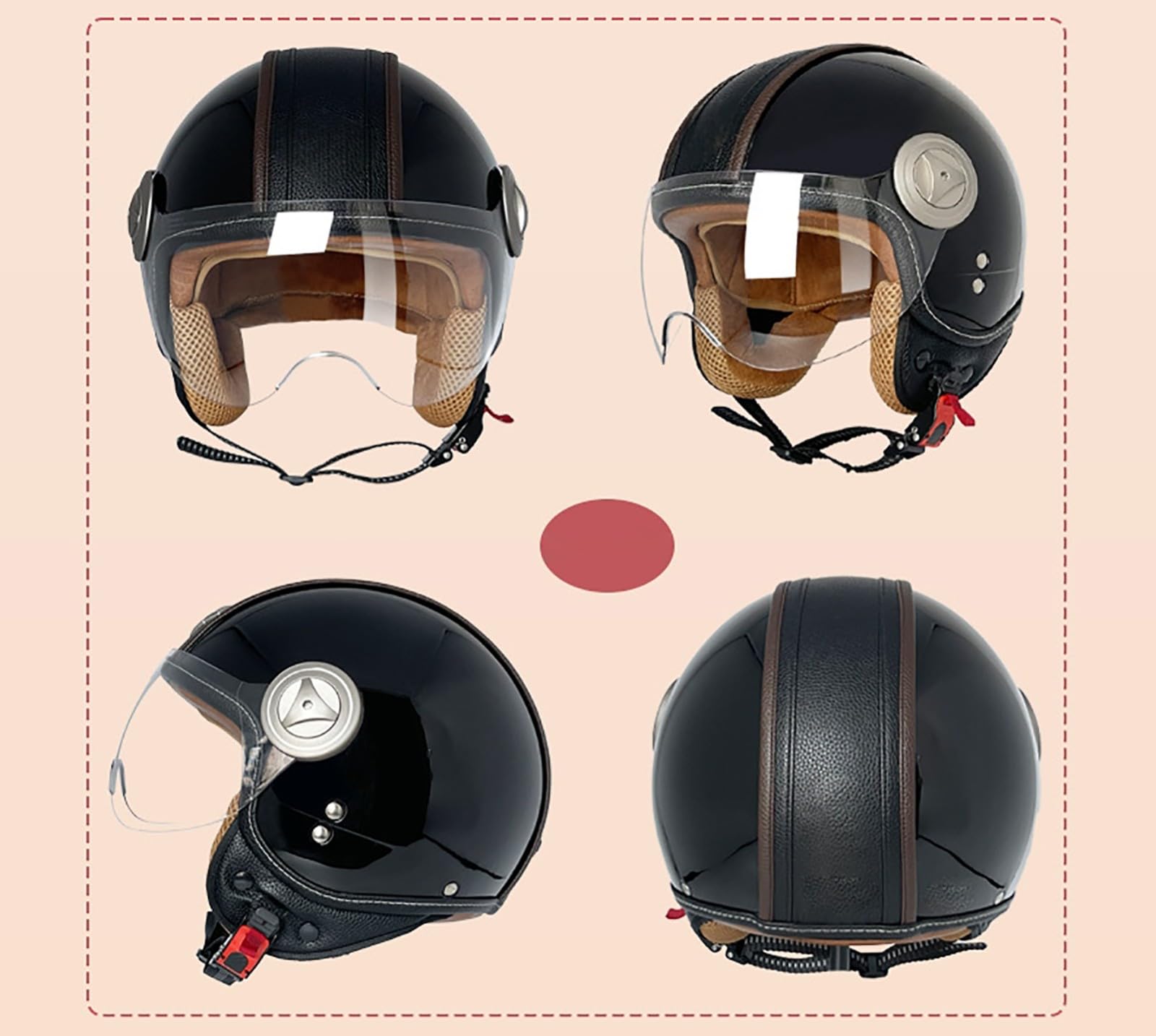 Kask motocyklowy otwarty z wizjerem, kask motocyklowy do choppera, motoroweru, cruisera i skutera, kask dla kobiet i mężczyzn, dopuszczony do ruchu drogowego (ECE 2206) 1,L (57-58 cm)