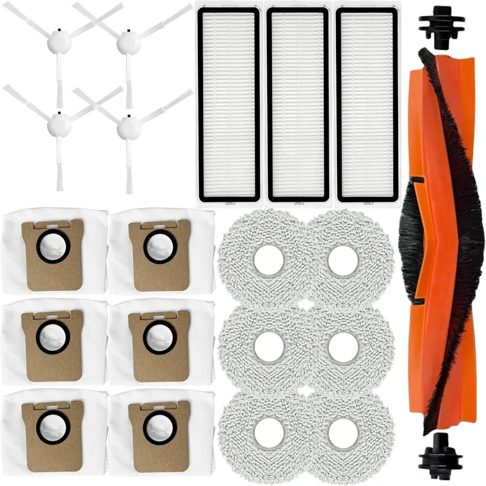 Kit de acessórios para aspirador de pó robô Xiaomi X20+/X20 Plus/X10+/X10 Plus, 1 escova principal, 3 filtros, 4 escovas laterais, 6 almofadas de esfregão, 6 sacos de pó, peças de reposição de