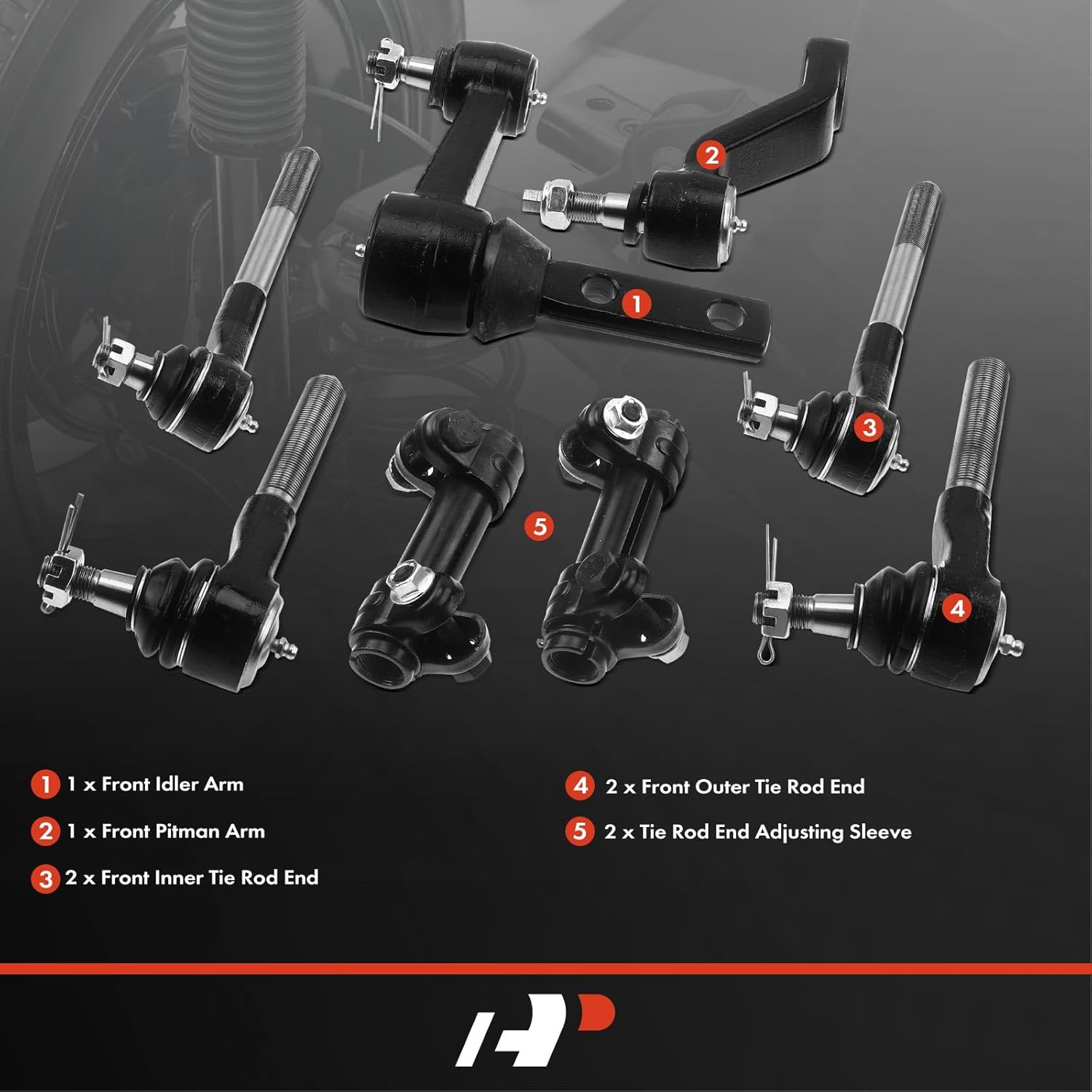 A-Premium Set of 8, Front Inner Outer Tie Rod End & Sleeve, Pitman Arm, Idler Arm, Compatible with Dodge Ram 1500 2000-2001, Ram 2500 2000-2002, Ram 3500 2000-2002, RWD Only