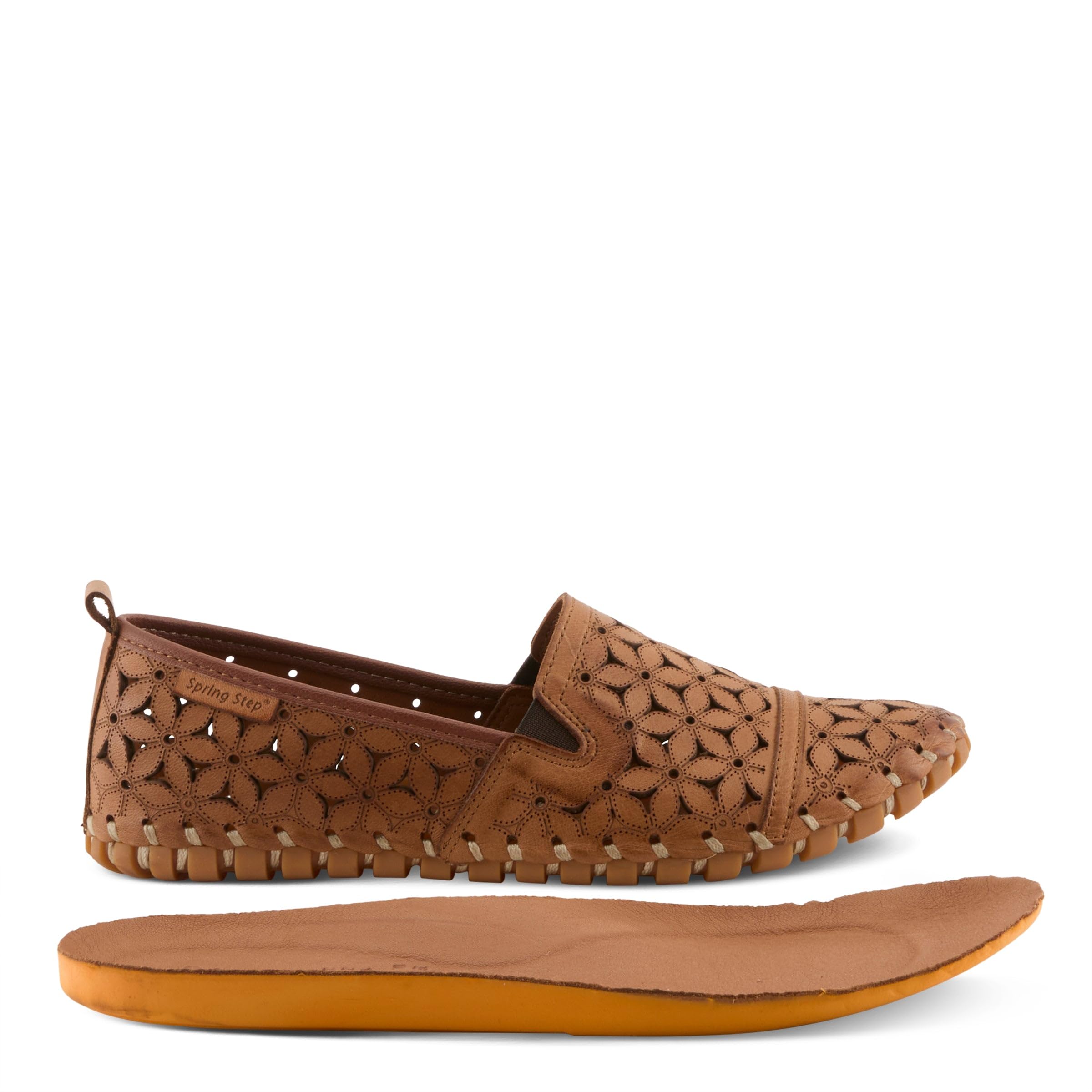 Spring Step Flowerflow Shoes for Women - Leather Womens Loafer with Floral Laser Cutout - Comfortale Slip-On Shoes for Womens