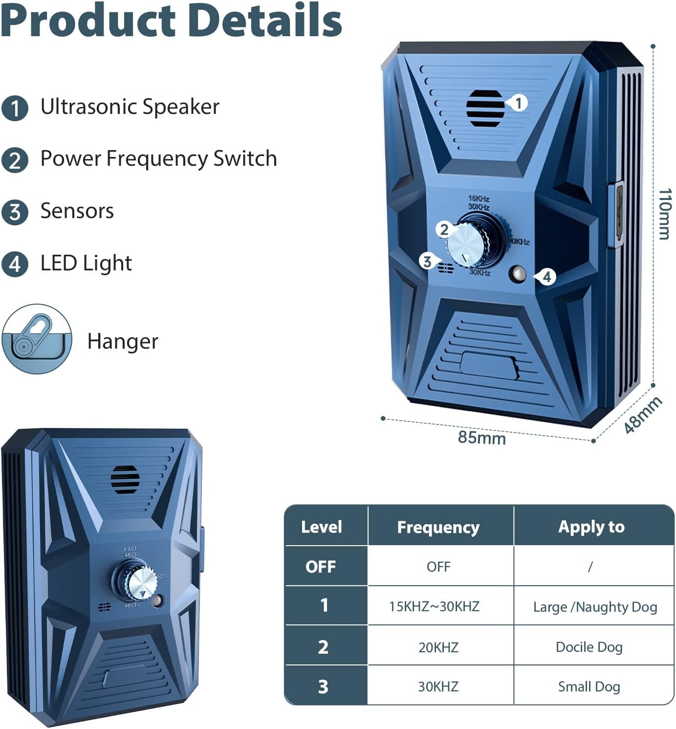 Anti Aboiement pour Chien, Dispositif Anti Aboiement ,33 Pieds Rechargeable Dispositif Dissuasion pour Petits et Grands Chiens Exterieu, Anti-Aboiement Chiens Ultrason pour Chien Anti Aboiements pour