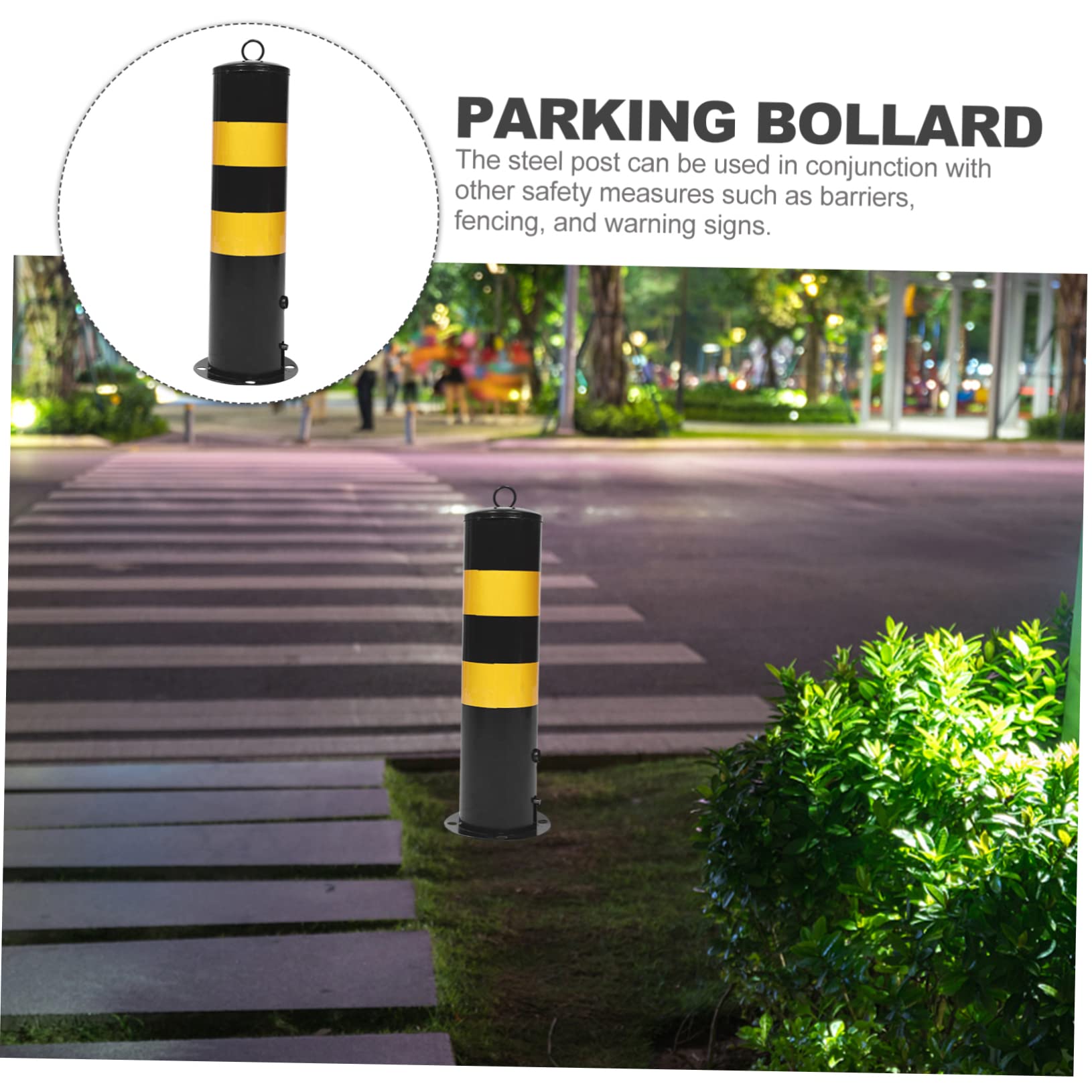 MAGICLULU Poste De Seguridad De Acero Resistente Para Estacionamiento Barrera Protectora De Colores Negro y Amarillo Para Delimitar Entradas y Salidas Áreas Comerciales Industriales Con Supe