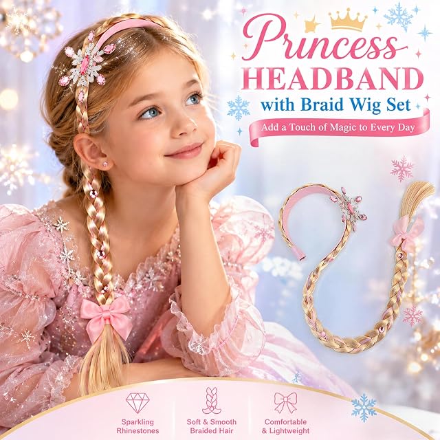 Foto 5 de 7 de ZHITENG 2 Piezas Peluca de Princesa Rapunzel, Diademas de Princesa de Copo