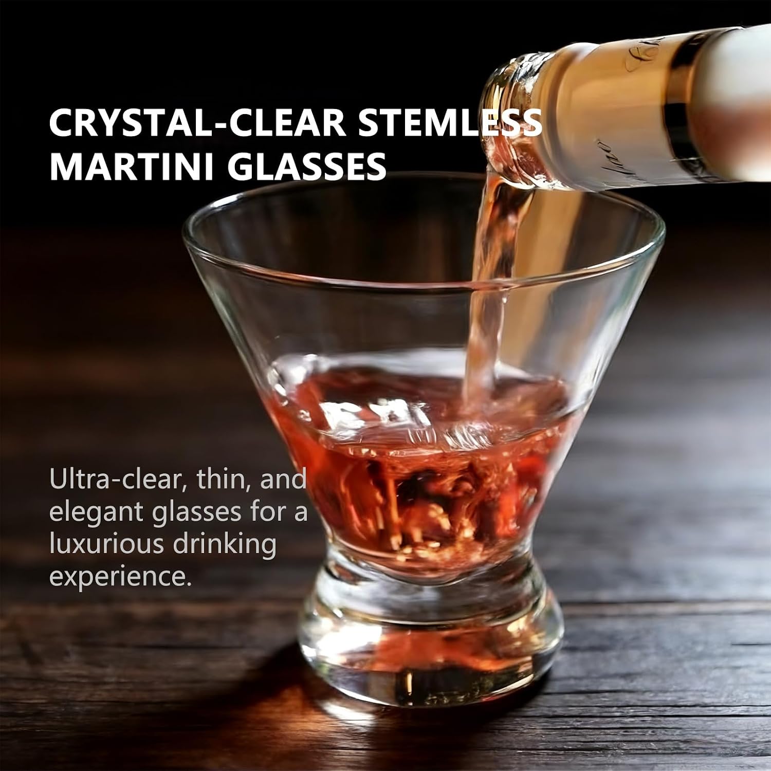 Yalin 9 oz Martini Glasses, Thick Base Stemless Acrylic Cocktail Glass for Margarita, Juice, Ice Cream, Reusable Drink Cups, Stackable, BPA-Free, Shatter Proof, Dishwasher Safe, Set of 6 (Clear)
