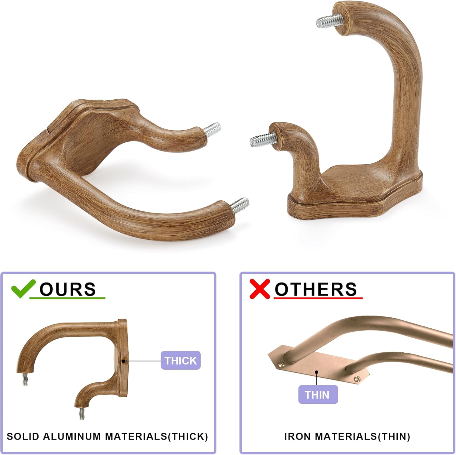 Brown Wood Grain Double Curtain Rods For Windows 72-144 Inch,Heavy Duty Double Curtain Rod with Aluminum Finials and Bracket,Adjustable Double Window Rods For Blackout Or Room Darkening Panels