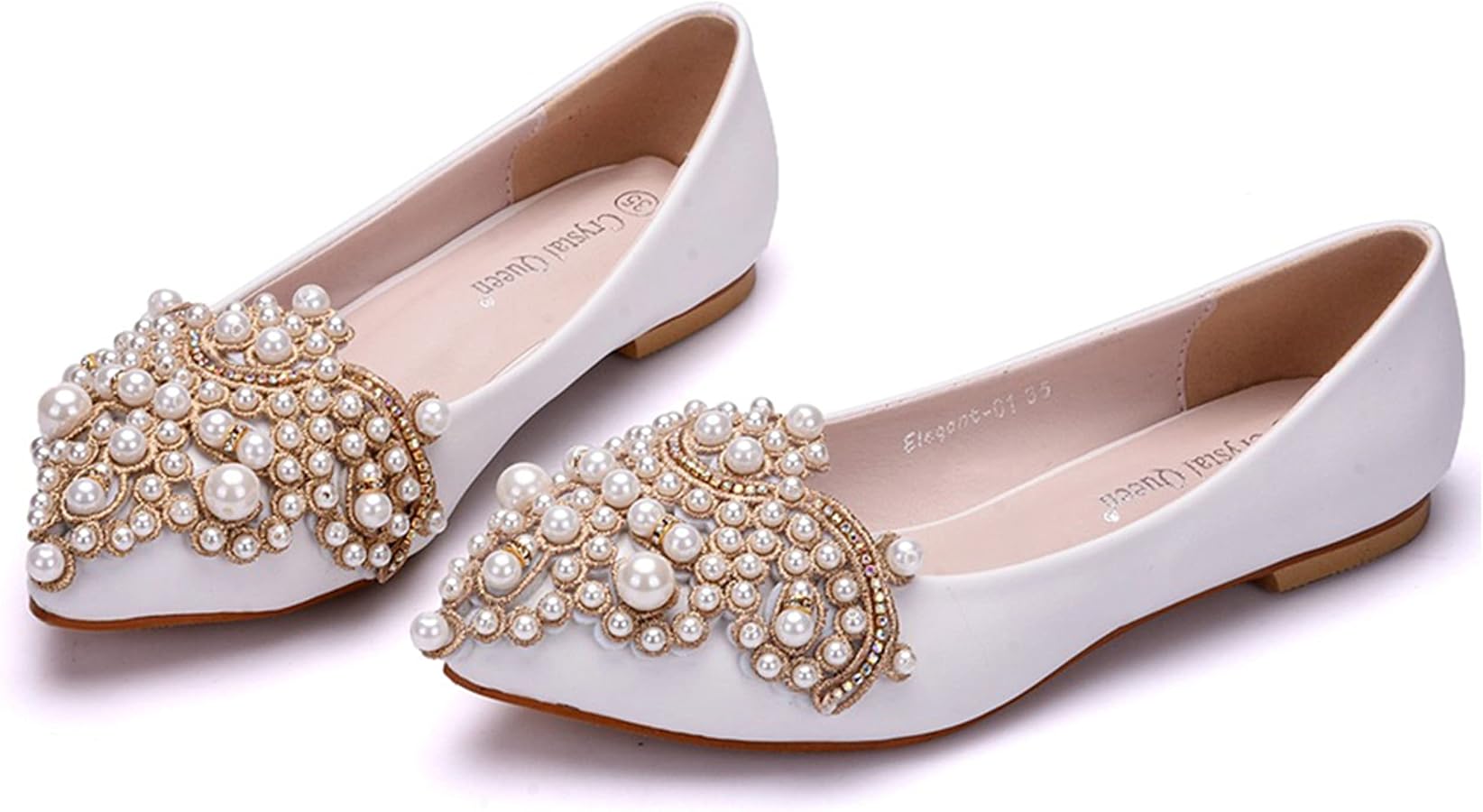 Women's Pointed Toe Glitter Bridal Flats – Rhinestone Ankle Strap Wedding Shoes For Bride, Prom, Party