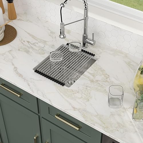 Miniatura 187 de Logmey Fregadero de barra de 21 pulgadas de acero inoxidable de 21 x 18 pulgadas, fregadero de barra pequeño de acero inoxidable de calibre 16