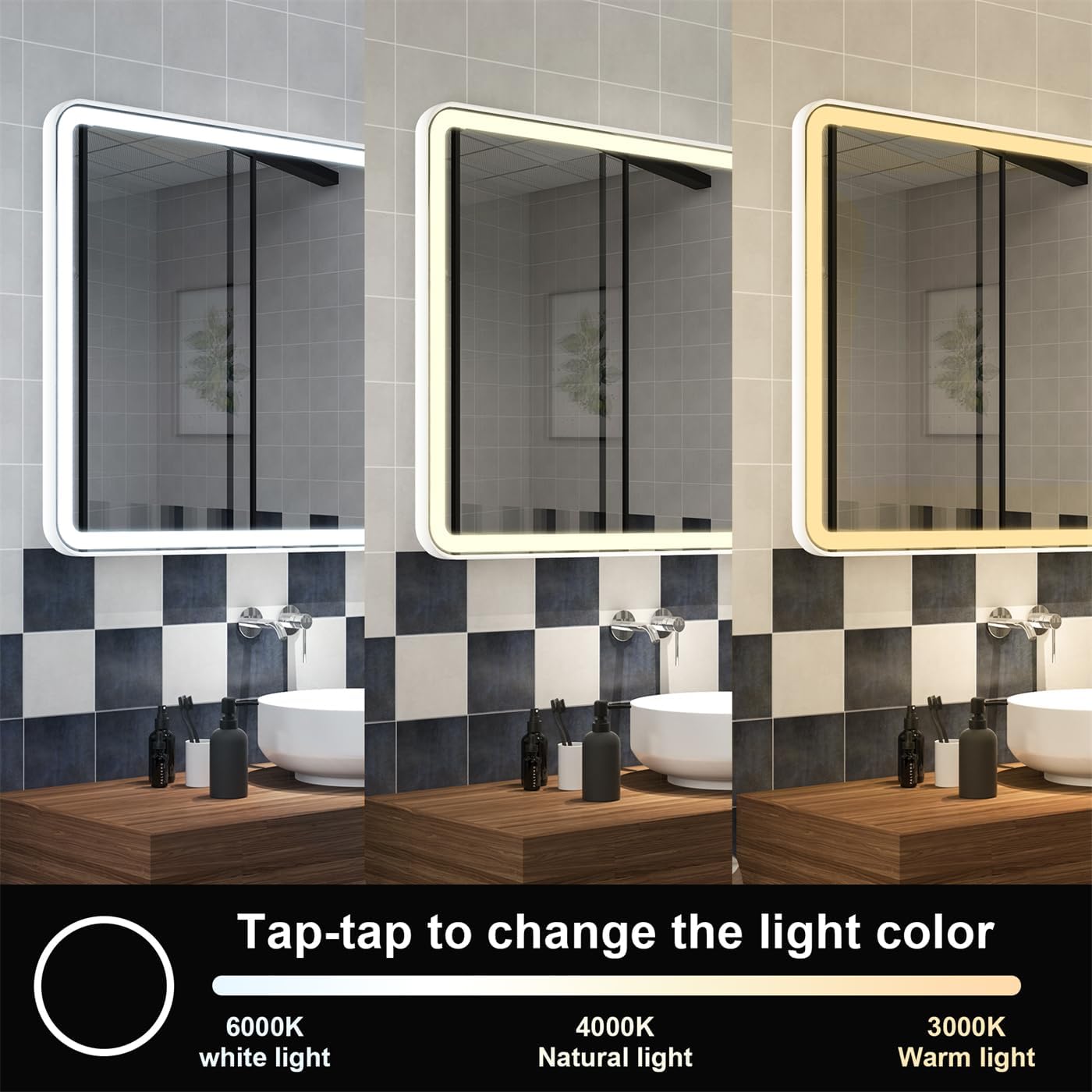WELLFOR 40'' x 32' Wall-Mounted Framed LED Bathroom Mirror, Bathroom Vanity Mirror with Dimmable, Metal Rounded Corner Rectangle Mirror W/Lights, Vertical/Horizontal Installation, White