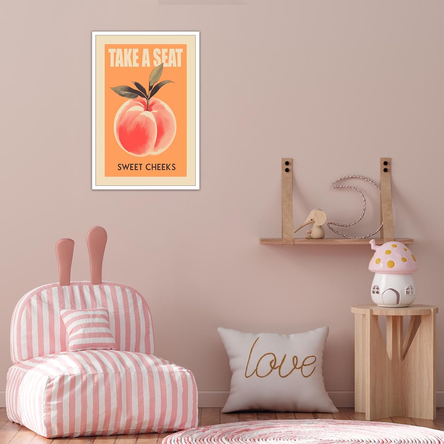 Funny Pink Peach Wall Art Vintage Take A Seat Sweet Cheeks Canvas Posters Delicious Food Fruits Prints Painting For Minimalist Preppy Bathroom Bedroom Dorm Wall Decor 24x36in Unframed