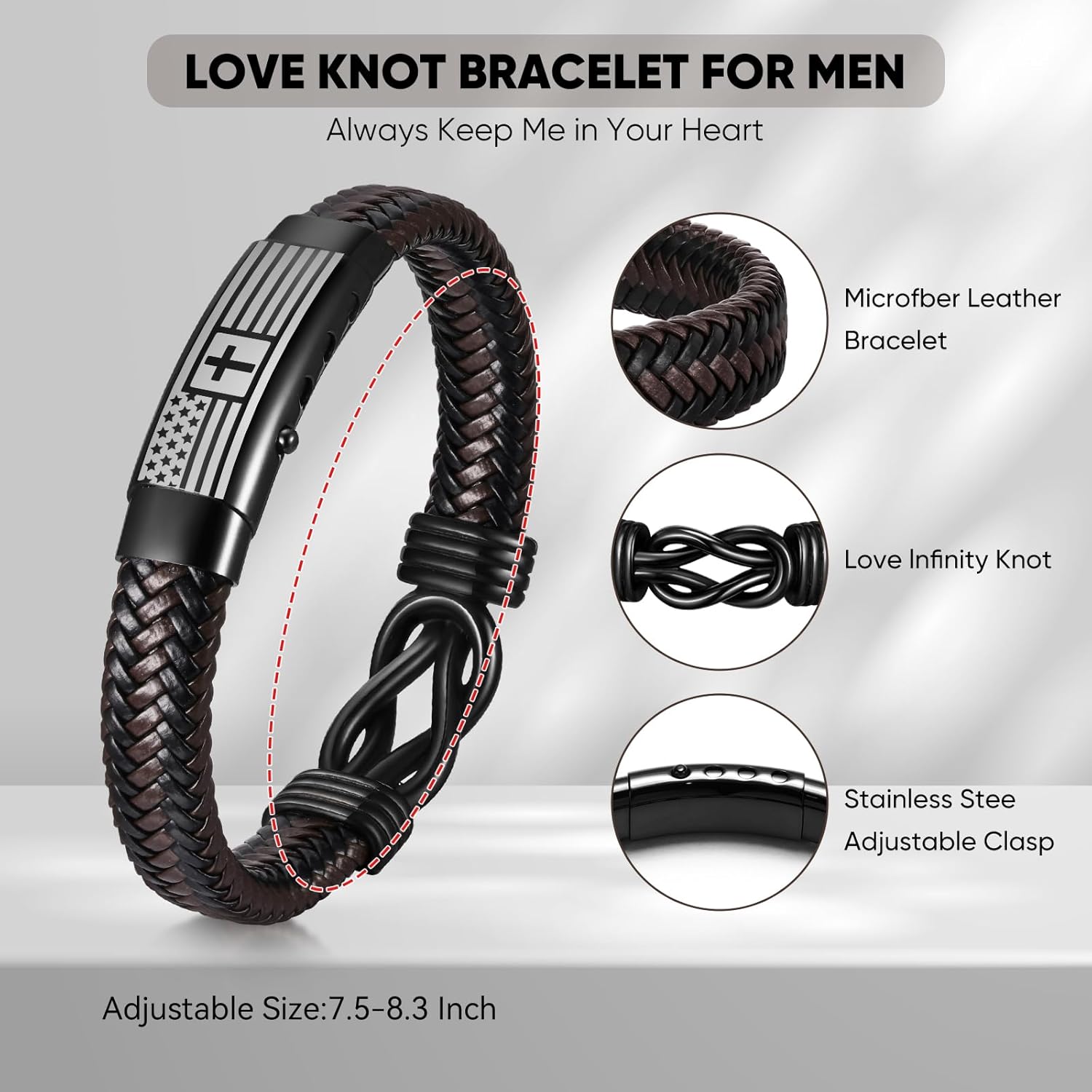 VNOX Men's Inspirational Mantra Engarved Handmade Braided Leather Adjustable Cuff Bangle Bracelet Encouragement Motivational Gift for Men - Image 4