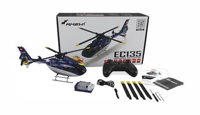 Foto 2 de 7 de Amewi The Flying Bulls EC135 Pro Brushless - Helicóptero de 6 Canales, 352 mm, 6 G, RTF, Color Azul