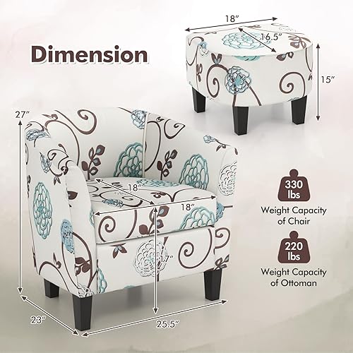 Miniatura 3 de DORTALA Silla decorativa con otomana, moderno juego de sillas tapizadas con patas de madera maciza, sillón de tela de lino con respaldo en forma de