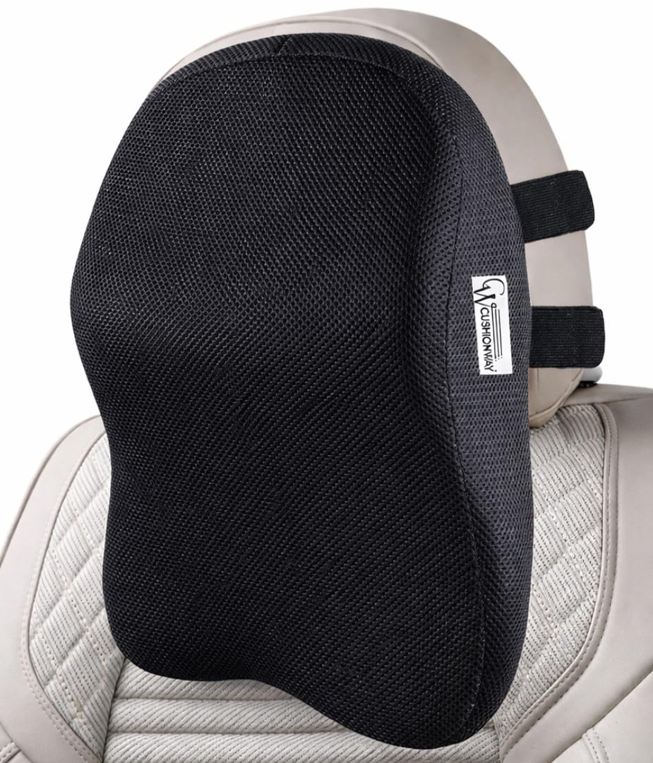 CUSHIONWAY Premium Car Neck Rest Large | Orthopedic Memory Foam Neck Pillow for Car | Universal Head Rest Cushion for All Car seat – Ergonomic Support for Neck, Pain Relief | One Year Warranty|