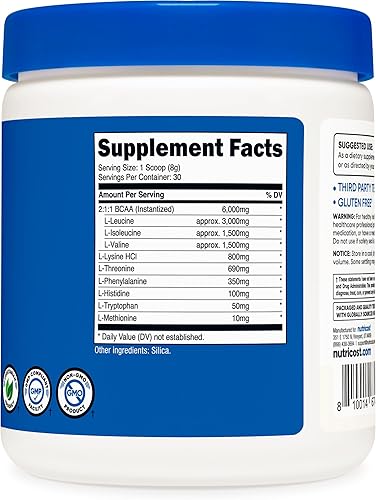 Vista 18 de Nutricost EAA Polvo 30 porciones (frambuesa azul) - Aminoácidos esenciales - Sin OMG, sin gluten, apto para vegetarianos