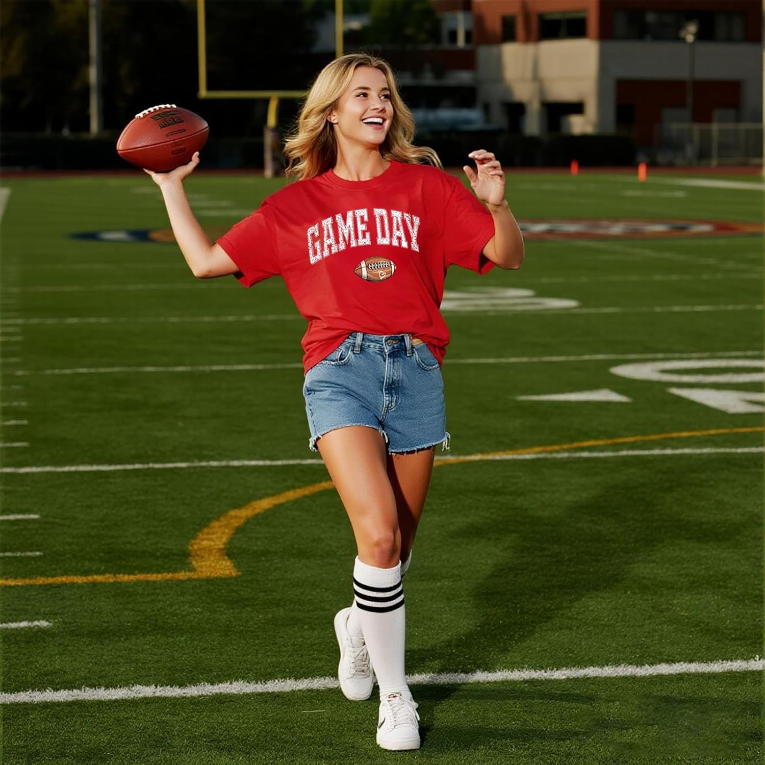 Game Day Shirt Women Oversized Football Shirts Football Mom T-Shirt Bow Tshirt Causal Short Sleeve Tee Tops - Image 4