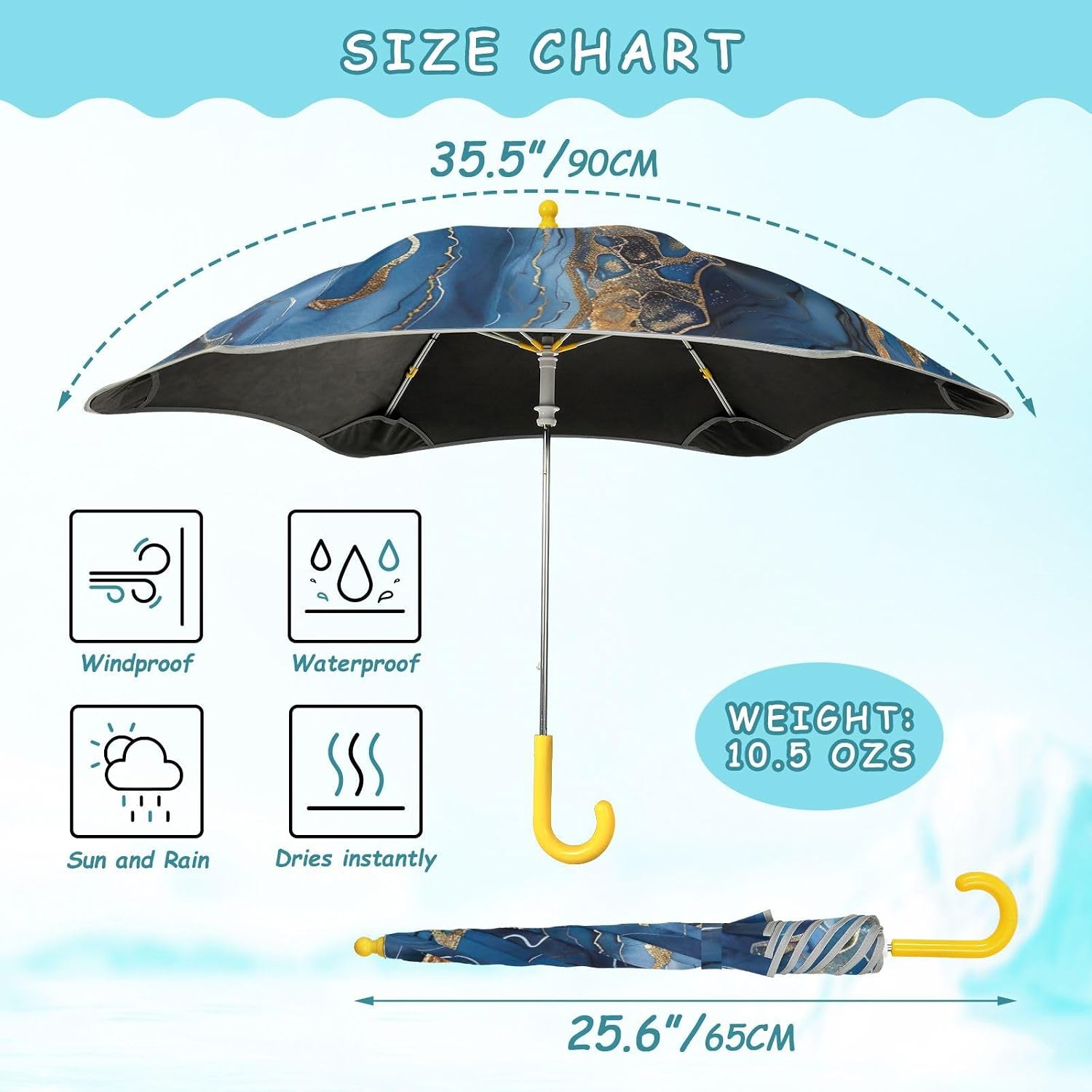 ODAWA Blue Colorful Marble Kids Umbrellas Wind and Rain Protection Rain Umbrella for Kids
