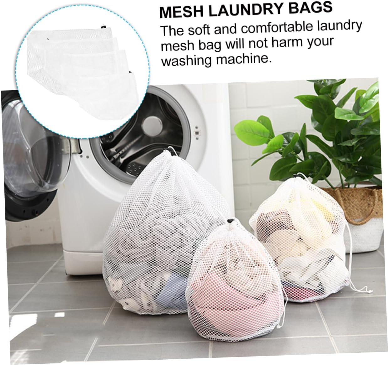 2sets Mesh Storage Bags with Drawstring Travel Wash Bags for Laundry Versatile Use Camping Beach Gear and Sporting Equipment 4pcs*2
