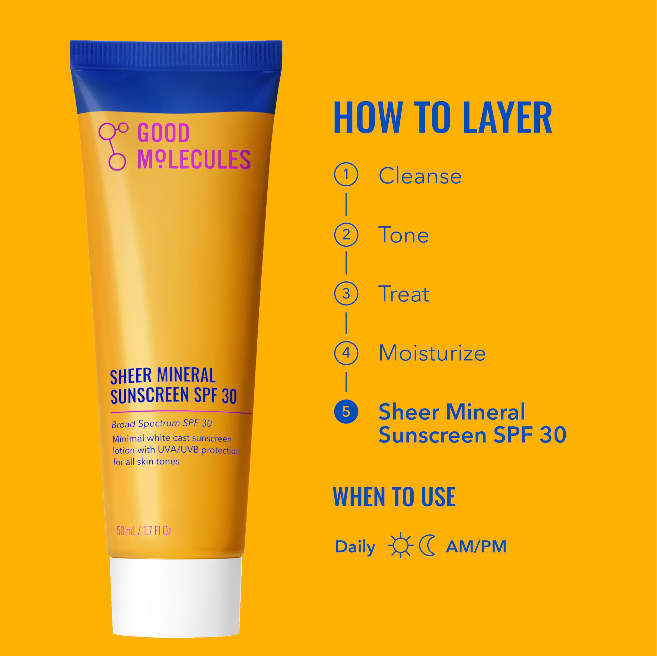 Good Molecules Protector solar mineral transparente SPF 30, 50 ml, invisible, transparente, protector solar de óxido de zinc con ácido hialurónico, seguro para arrecifes, hidratante, no graso