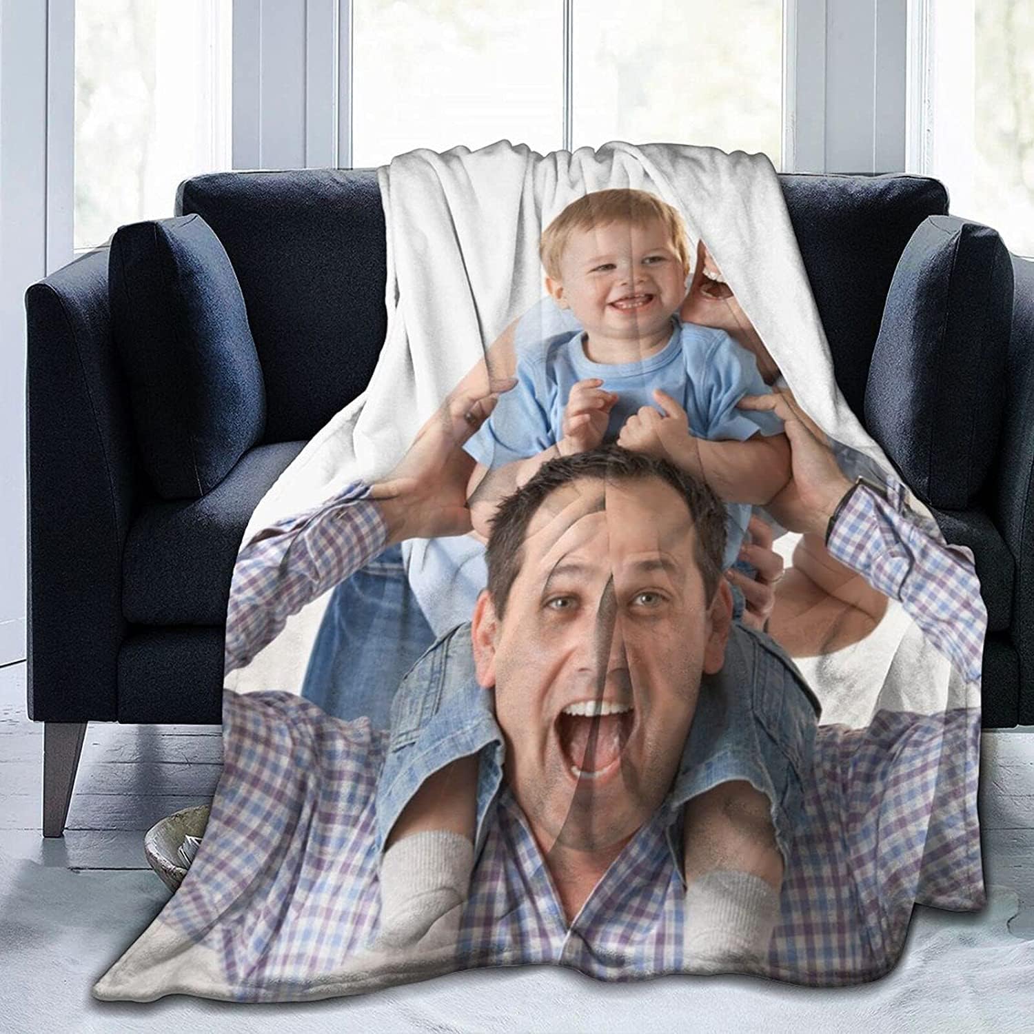 Custom Blanket with Photo Text Personalized Bedding Throw Blankets Customized Flannel Fleece Blankets for Family Birthday Wedding Gift Fits Couch Sofa Bedroom Living Room (1 Photos, 40"x50")