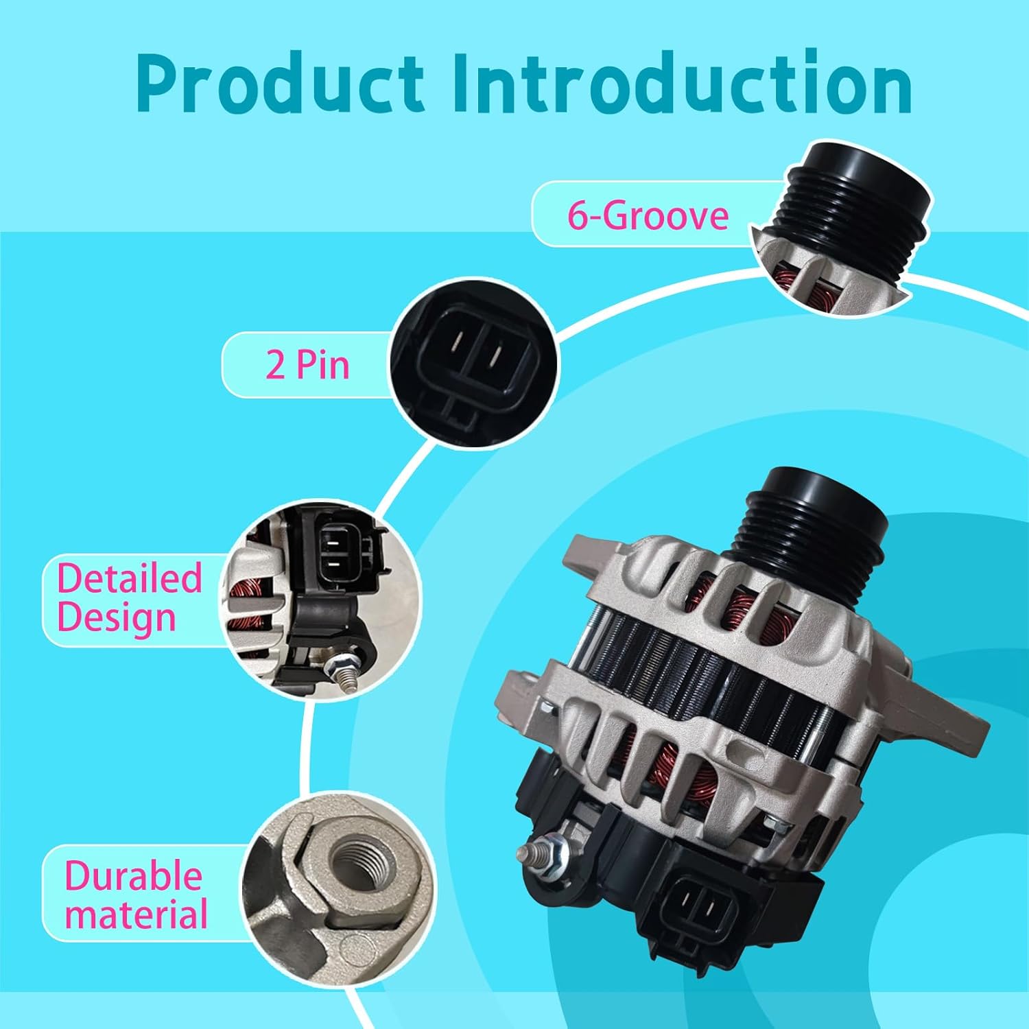 Alternator Compatible with Kia Soul 2012-2013 1.6L, 12V 90A 6-Groove, Replace parts# 37300-2B150, 37300-2B150R, 11608N