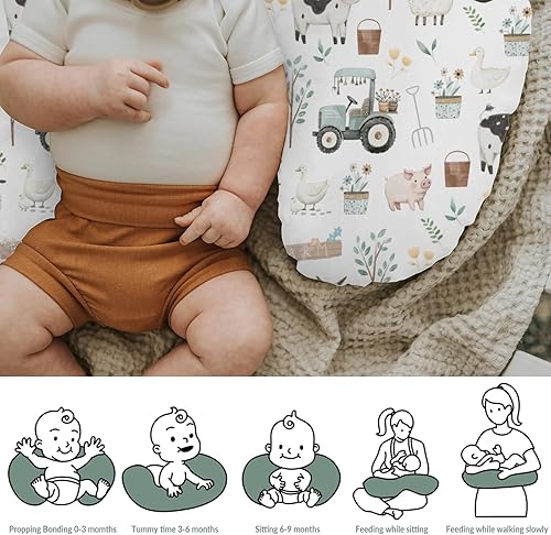 Miniatura 6 de Fundas de almohada de lactancia de animales de granja boho para niños y niñas, cordero, vaca, pollo, pato, tractor, árbol, fundas para lactancia