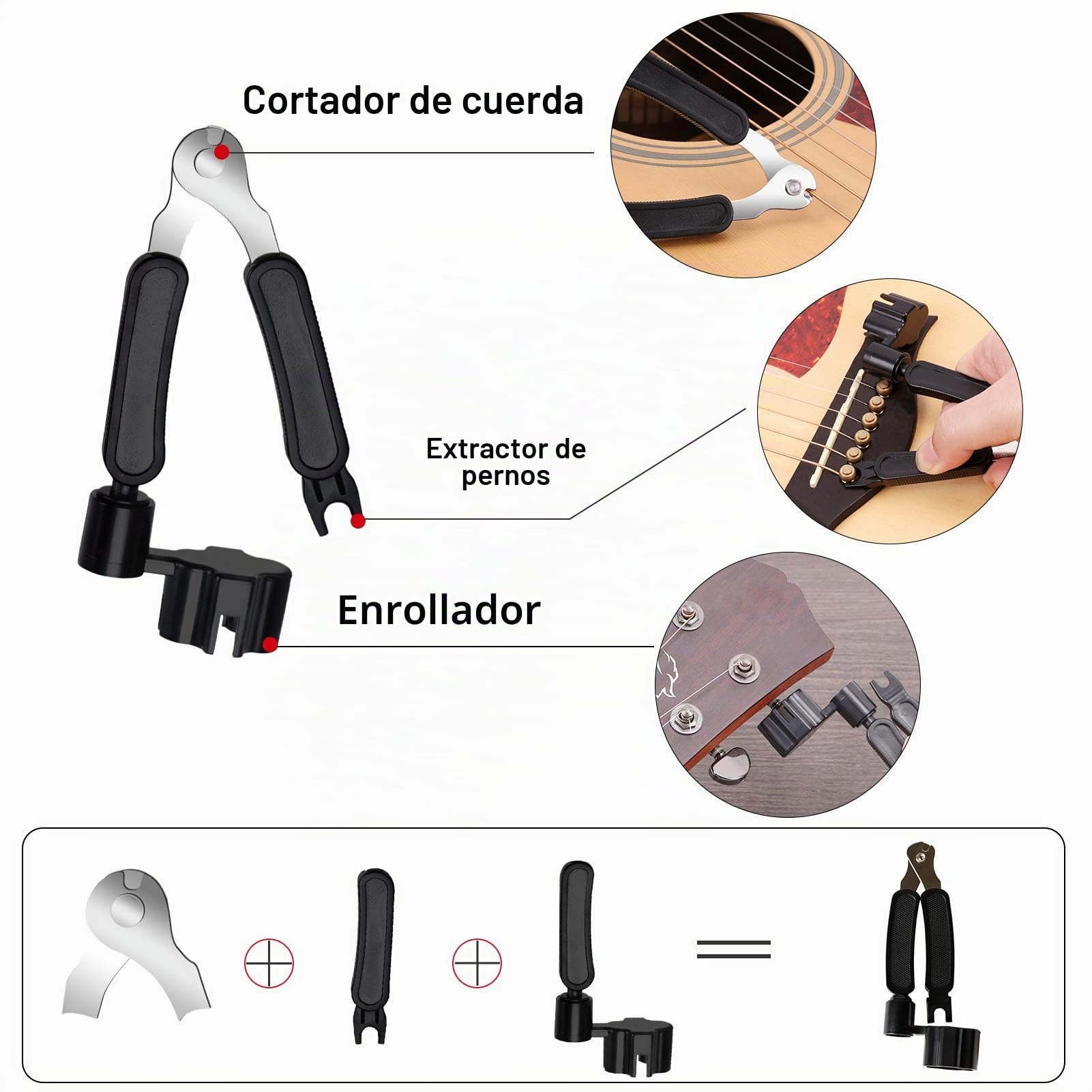 TTCR-II Accesorios Guitarra 78 Piezas con Afinador Guitarra,Correa,Soporte pared,Cejilla,15 Puas,3 juegos Cuerdas,Puente,Cejuela acustica