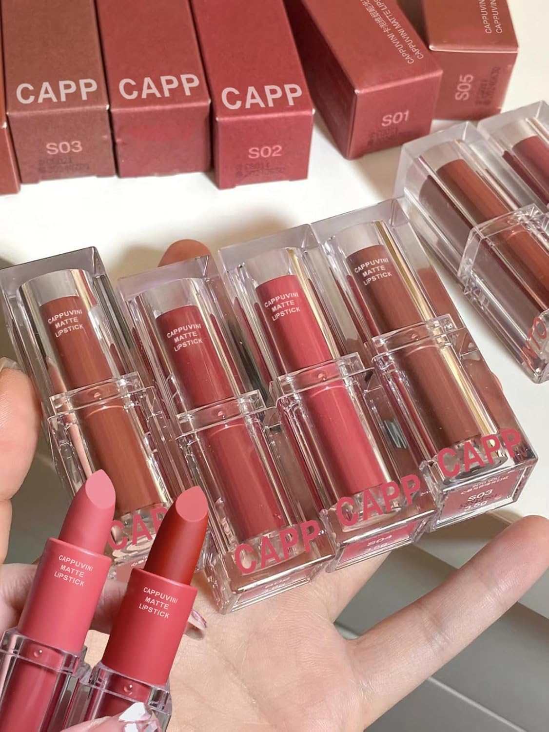 Cappuvini Creamy Matte Mousse Lipstick | Waterproof Smudge-Proof Formula | Comfort with High Pigmentation | Curated Shades Including Nude Brown Coral Terracotta | Transfer-Resistant Long Lasting | Clean Girl Aesthetic Kawaii Packaging | Buildable Coverage Matte Texture for Women (06#Tea Redwood, 3.5g)-image-16