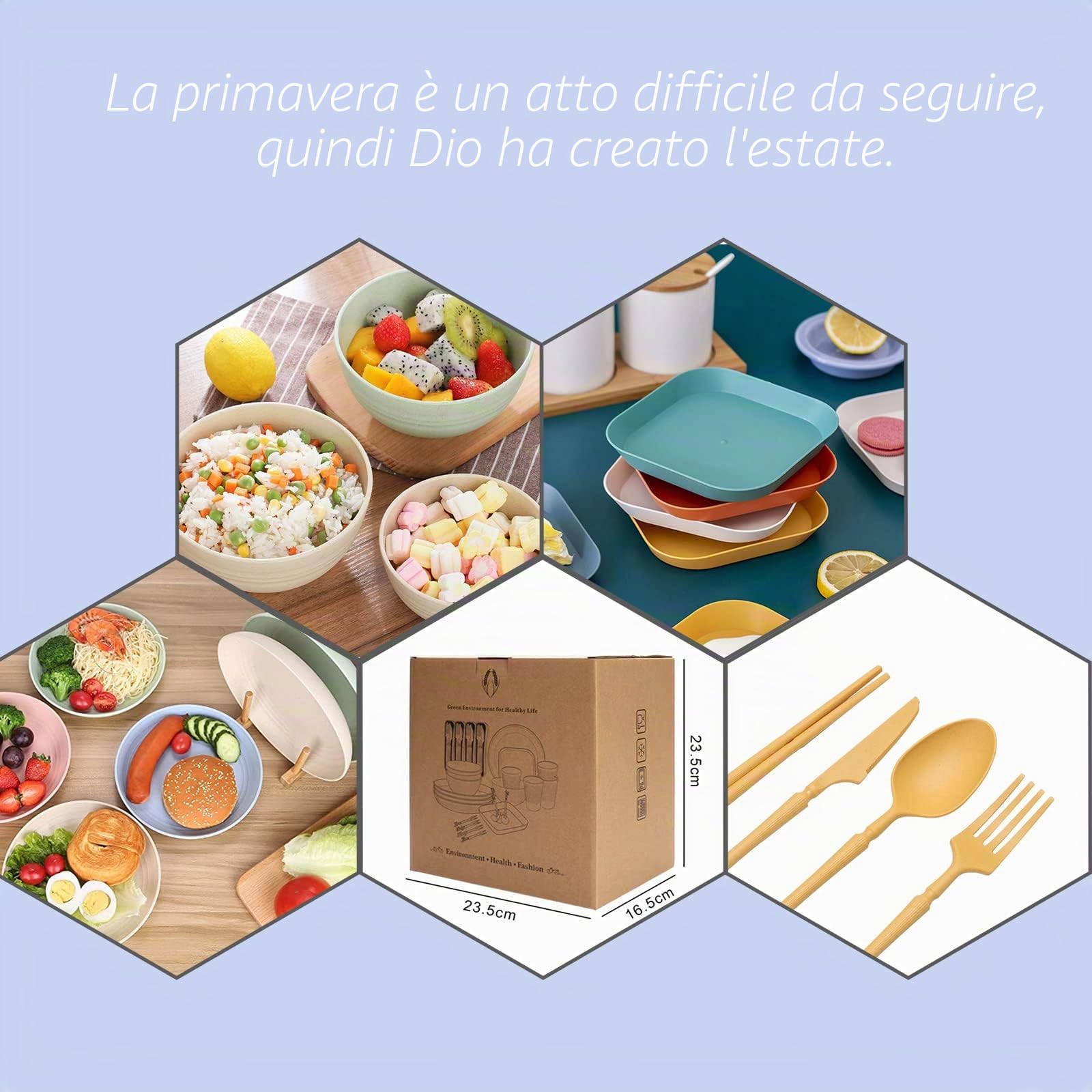 67 Pezzi Piatti Plastica, Posate da Viaggio Rigida Lavabili Senza BPA per 6 Persone, Piatti Campeggio In 6 Colori Adatti Per Pasti In Famiglia E Campeggio, Lavabili In Lavastoviglie.