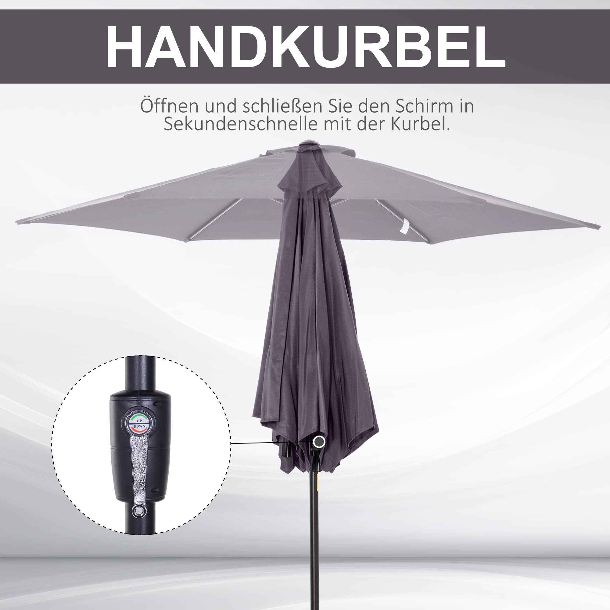 Outsunny Sonnenschirm Knickschirm mit Handkurbel 2,6 x 2,35 m