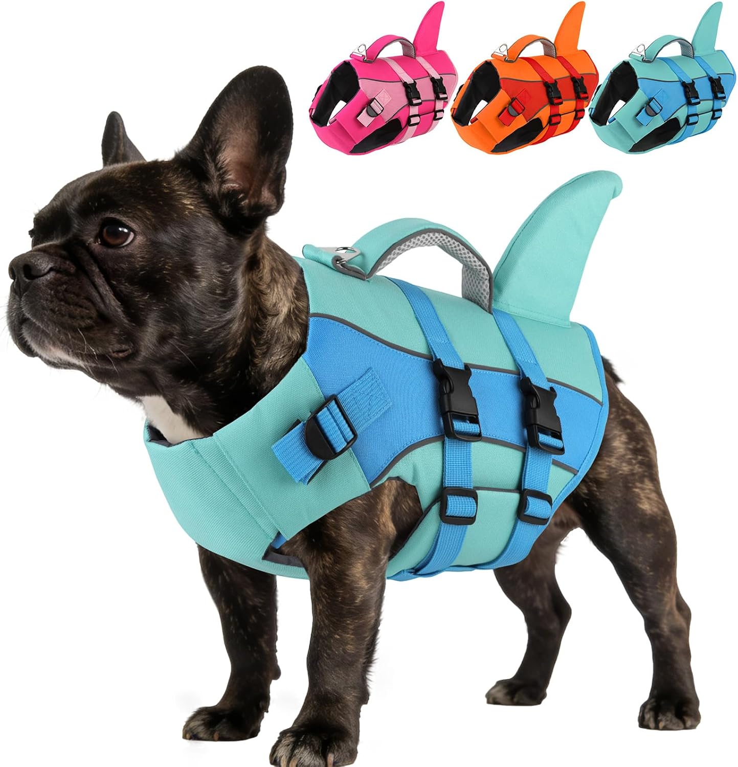 PETDSH Dog Life Jacket with Shark Fin & Reflective Strips for Swimming & Boating - Blue, X-Small