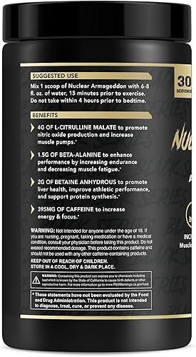 Vista 11 de Anabolic Warfare Nuclear Armageddon - Polvo de preentrenamiento para hombres y mujeres con L-citrulina, beta alanina en polvo y cafeína