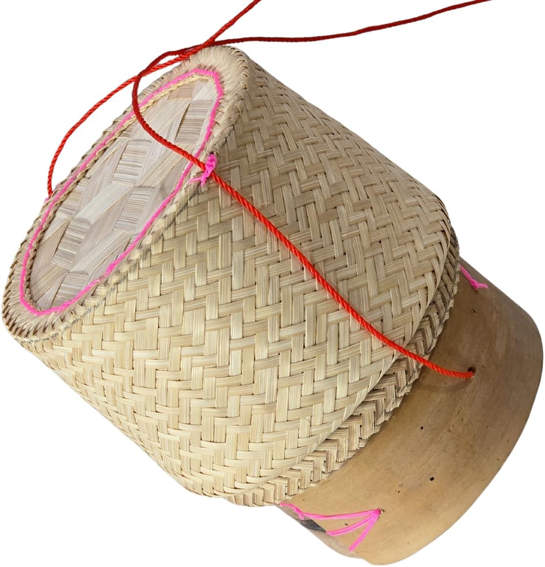 Premium Handmade Sticky Rice Bamboo Container (5.5 Inches) – Large Traditional Thai Basket for Serving & Storing Sticky Rice – Natural Bamboo, Handwoven, Boho Kitchen Decor
