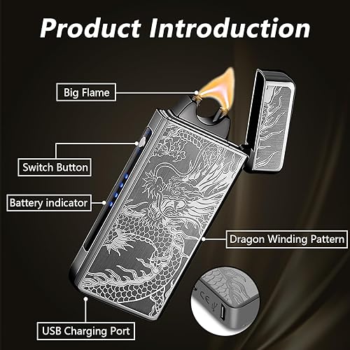 Miniatura 3 de Encendedor eléctrico de dragón, recargable, resistente al viento, sin llama, de plasma, encendedor de arco de plasma, encendedores de metal de lujo,