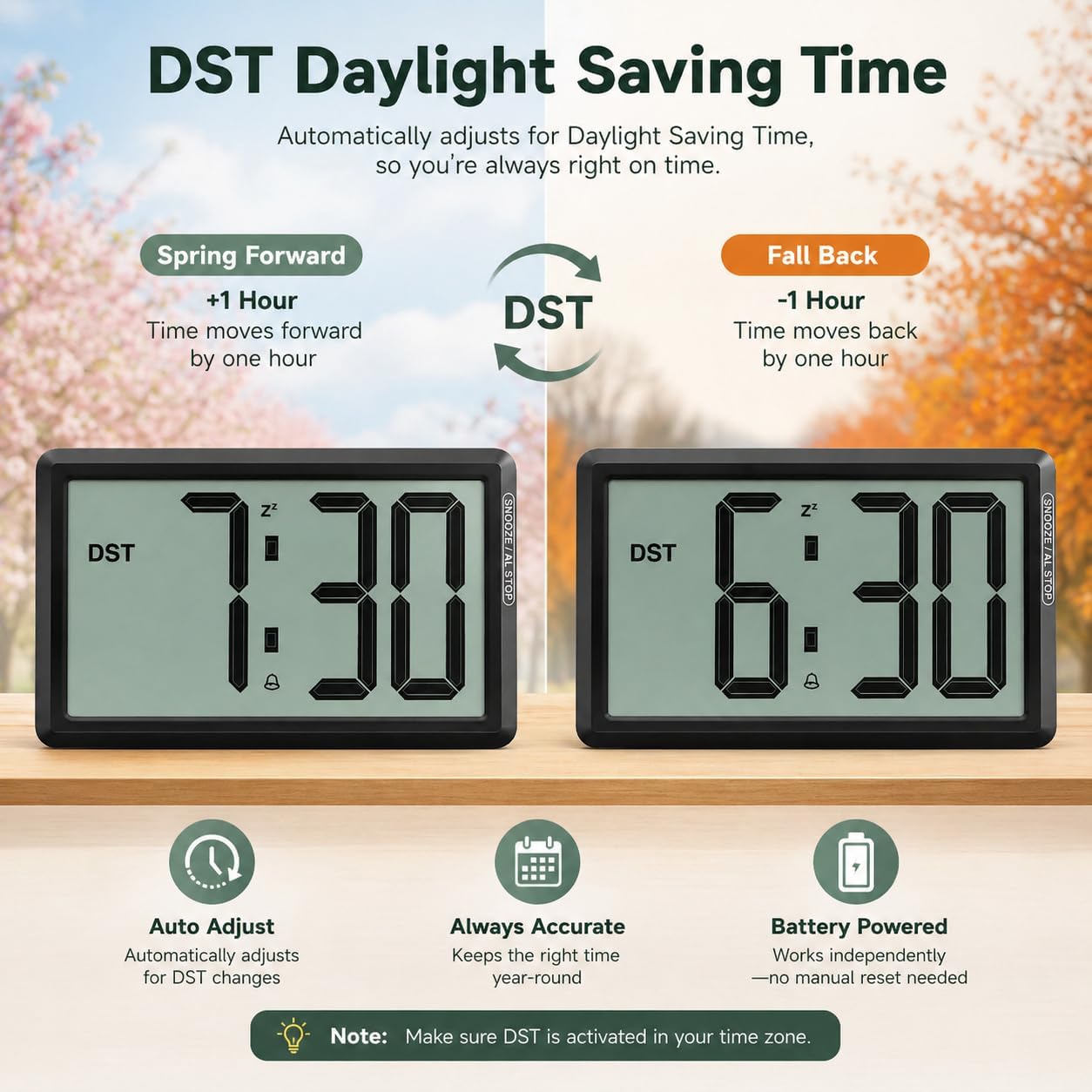KWANWA Digital Alarm Clock, 3.8-inch Extra Large LED/LCD Digits, Battery or USB Powered, Auto Light Sensor for Day/Night, Wall Clock & Desktop Stand for Seniors, Bedroom, Office, Living Room