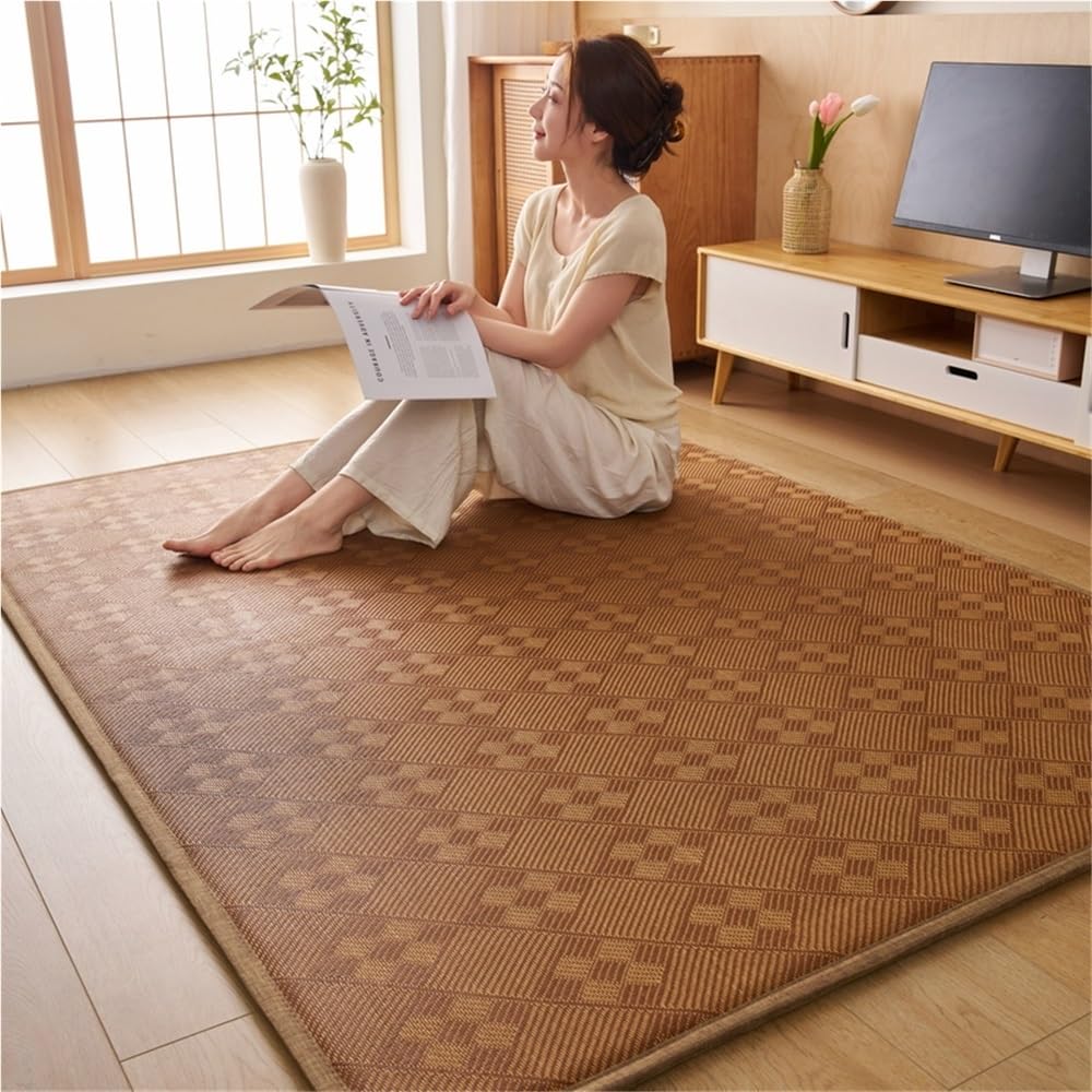 Tappetino Tatami Giapponese Tradizionale in bambù e Rattan Intrecciato, Materasso futon Giapponese Arrotolabile, Tappetino Gigante in Memory Foam for Meditazione e Gioco Zen(Hazel,150x200cm)