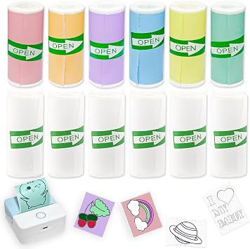12 Rolls 57 * 25 Self-Adhesive Mini Printer Sticker Paper for Study, Lists