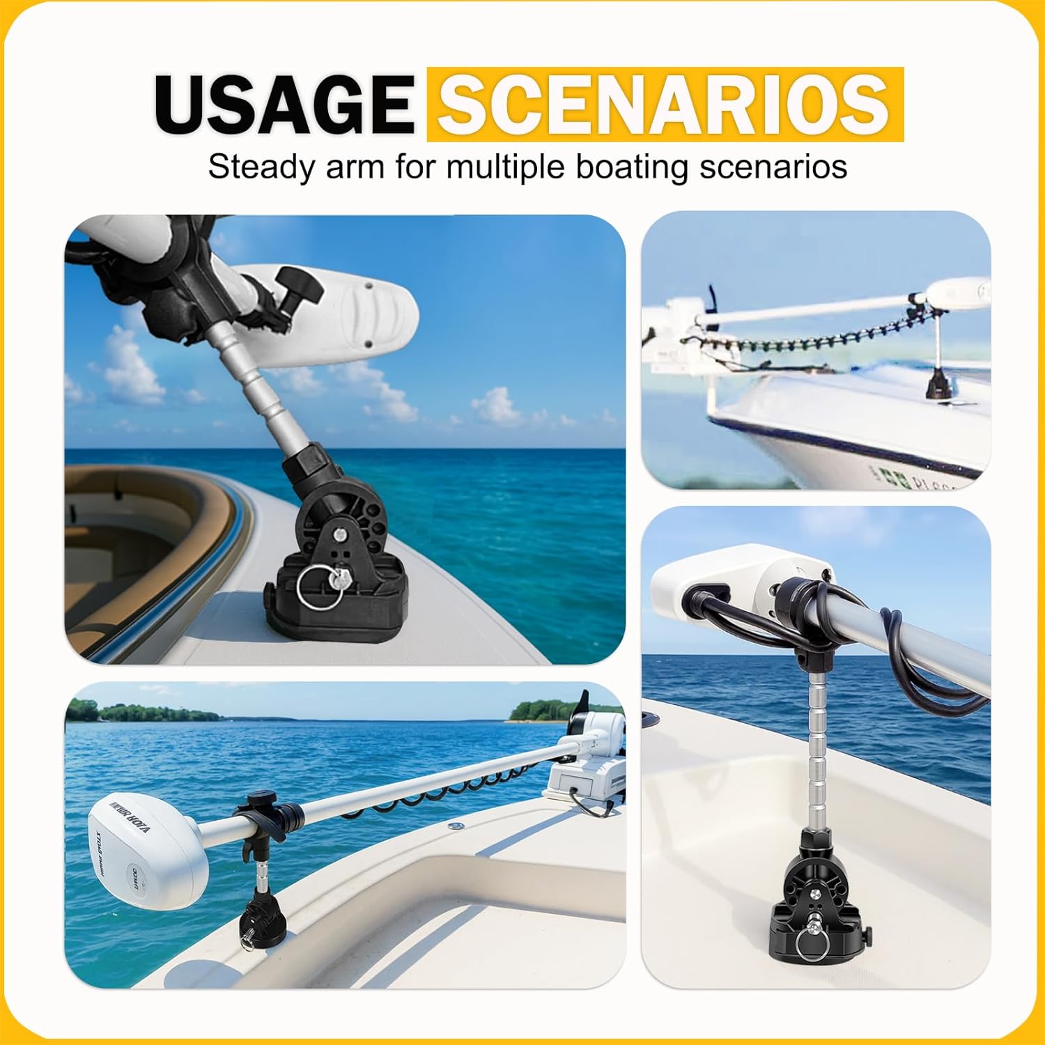 MKA-60 1862060 Trolling Motor Stabilizer Mount Compatible with Minn Kota Terrova Ulterra PowerDrive Riptide 1991-2023, Fold-Down Bracket with Adjustable Arm, Marine Grade Anti-Bounce Mount