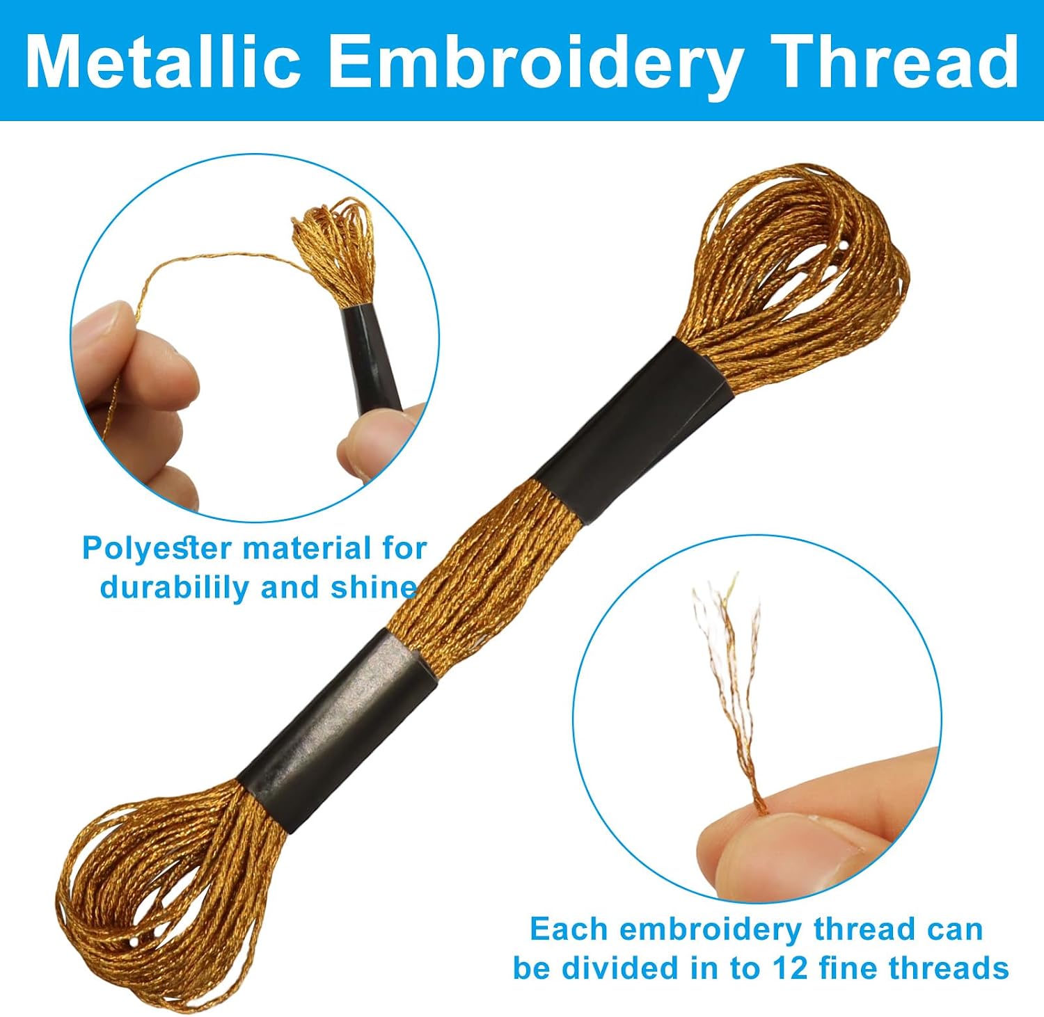 8m 12 Skeins Metallic Embroidery Thread, Gold image 4