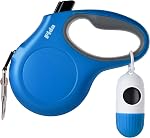 Fida Retractable Dog Leash with Dispenser and Poop Bags, 16 ft Pet Walking Leash for Small Dog or Cat up to 26 lbs, Anti-Slip Handle, Tangle Free, Reflective Nylon Tape (S, Red)
