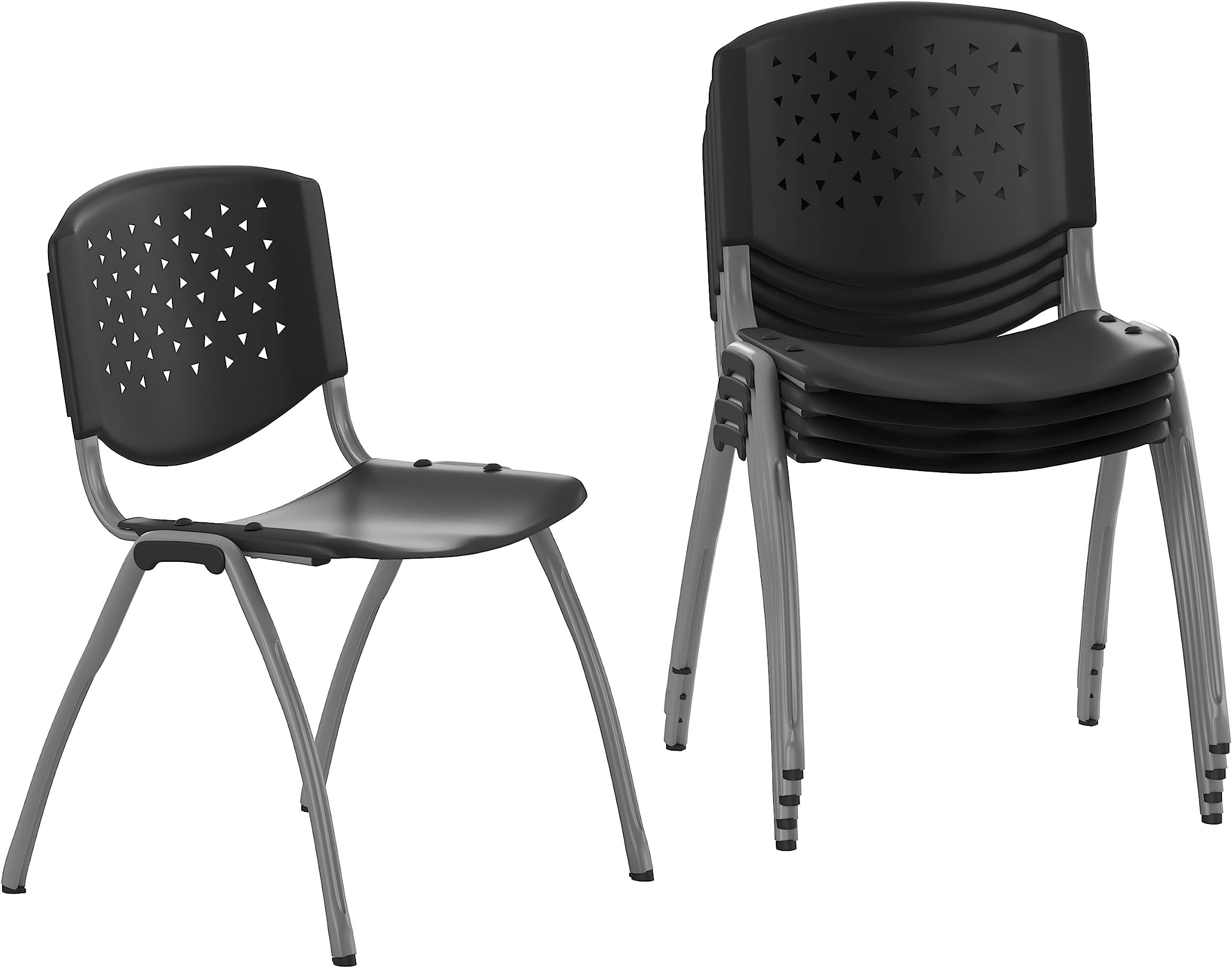Hercules Series Plastic Contoured Lobby Chairs with Perforated Backs, Ergonomic Stacking Chairs for Offices, Set of 5, Gray