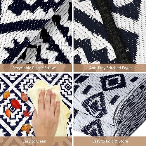 Miniatura 10 de Alfombras reversibles - Alfombra de paja de plástico, alfombra para exteriores, alfombra de área moderna, alfombra grande para exteriores, RV, Negro