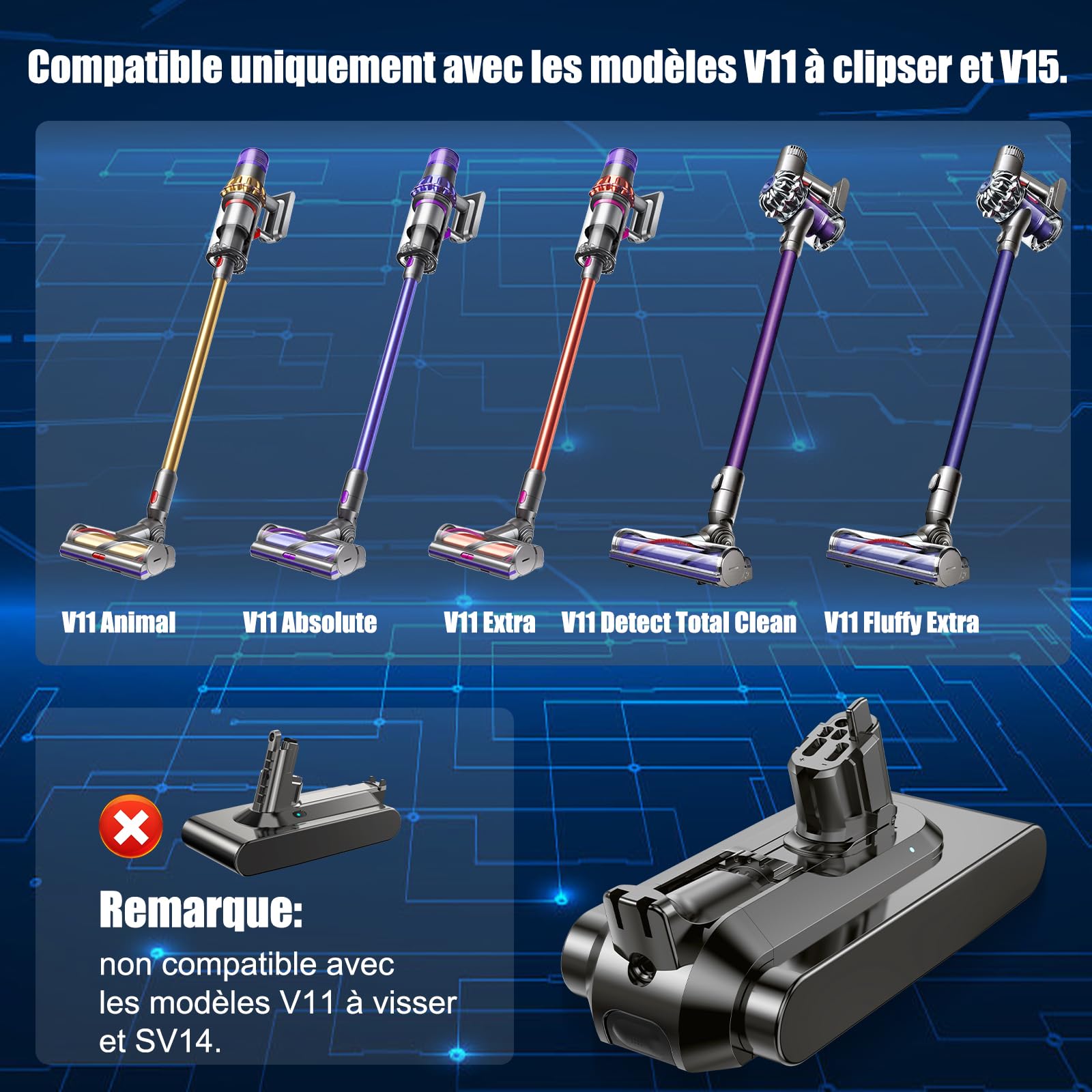 3900mAh Batterie Rechange pour Dyson V11 à Clipser, Batterie de Remplacement Compatible avec Dyson V11 Absolute V15 SV15 SV16 SV22 SV28 Aspirateur