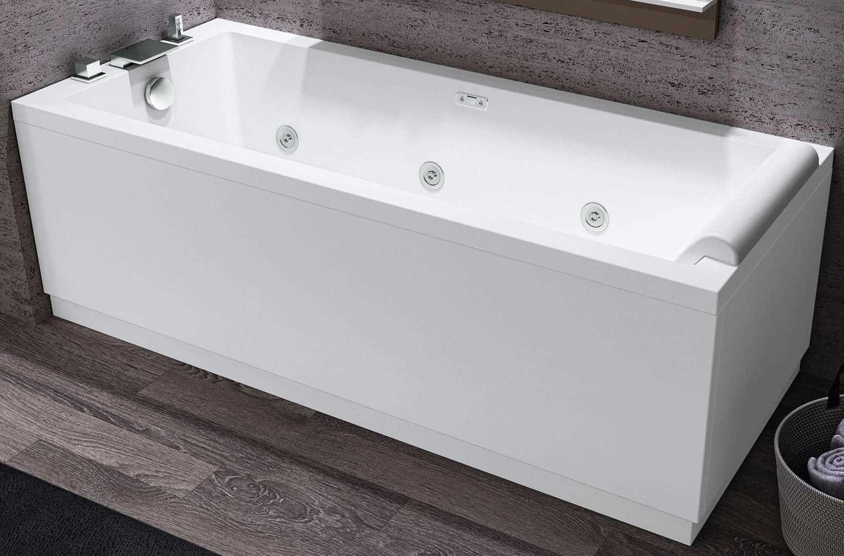 Novellini Calos 2.0 Hydro Dezynfekcja Wanna Boczna Woda 6 Dyszy 170 x 70 H58 cm Odwracalny Prostokątny 1 Panel Przedni 1 Boczny Akryl Biały Błyszczący Kolumna Kran Poduszka Wyświetlacz