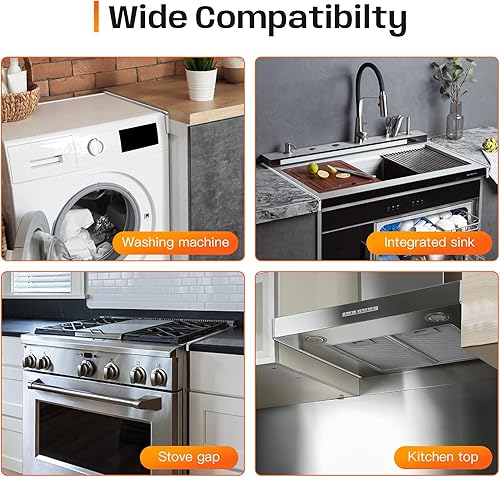 Miniatura 6 de Cubiertas para huecos para estufas, 25.6 pulgadas de largo y 0.4 pulgadas de ancho, protectores de huecos laterales para encimera de estufa, relleno