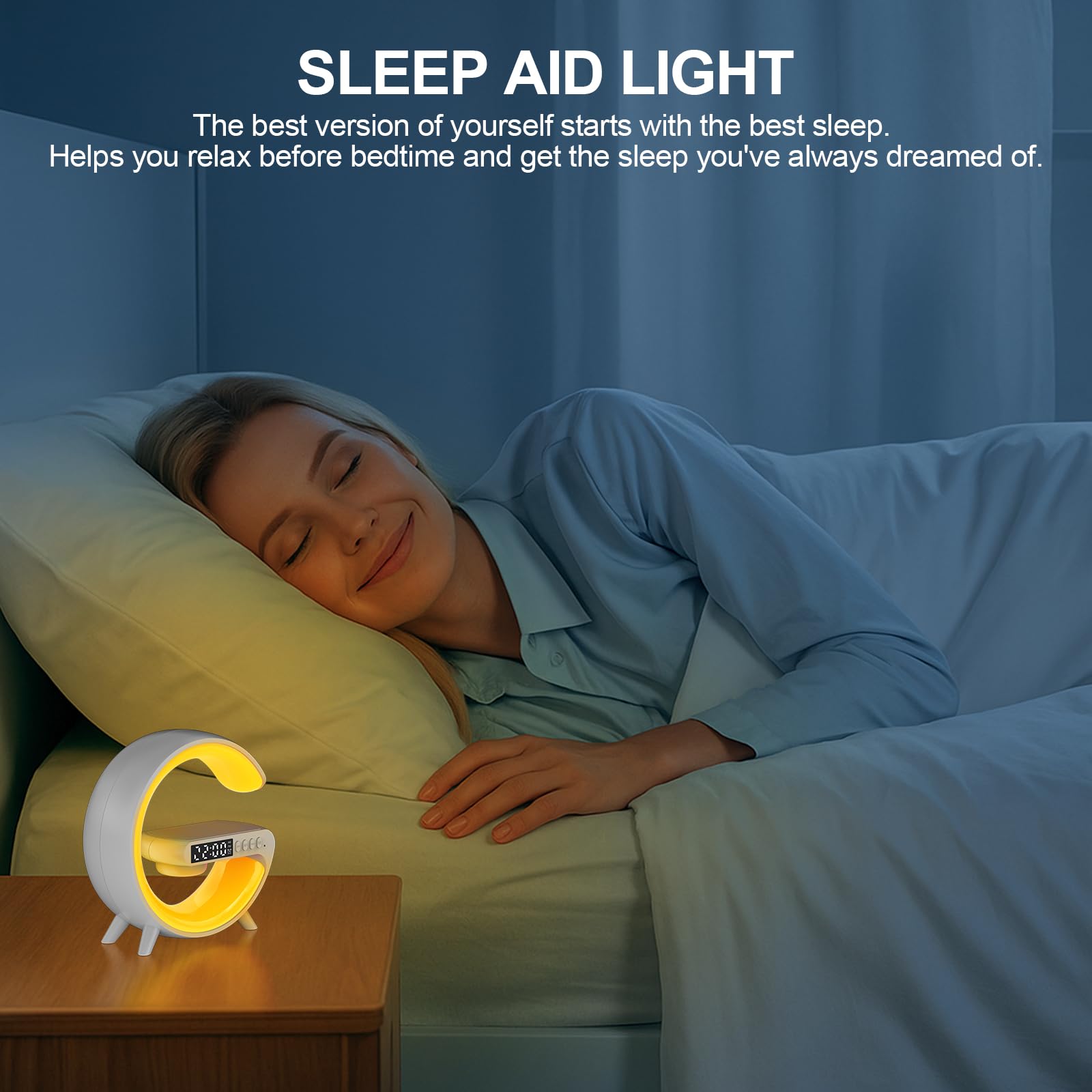 Kangtaixin Lichtwecker, Tageslichtwecker, Sonnenaufgang Wecker mit Licht, Tischlampe mit Bluetooth-Lautsprecher Lichter für Erwachsene Kinder Schlafzimmer Deko, Weihnachts, Geburtstag Geschenke